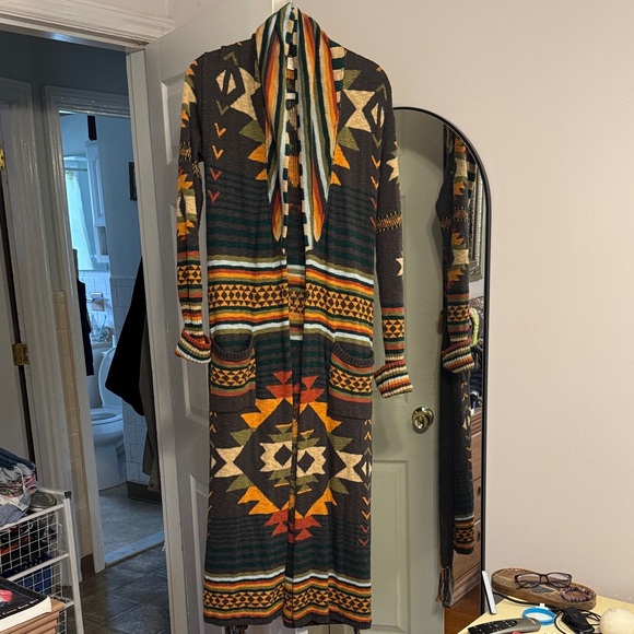 Faherty Paloma Duster Multicolor Yellowtail Knit Long Sweater